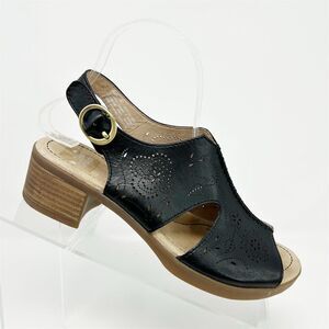Dansko Black Leather Slingback Sandals Size 37 (US 6.5-7) Casual Floral Design